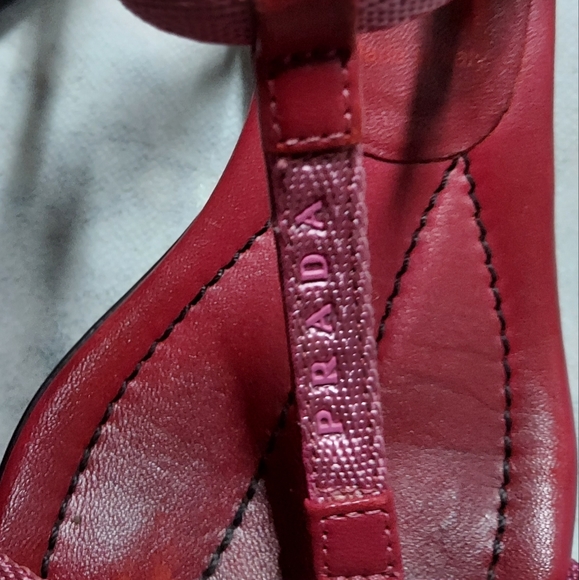 Authentic Prada Sandals Kitten Heels Size 38 6.5 Women's Good Used Condition Red - Picture 5 of 9